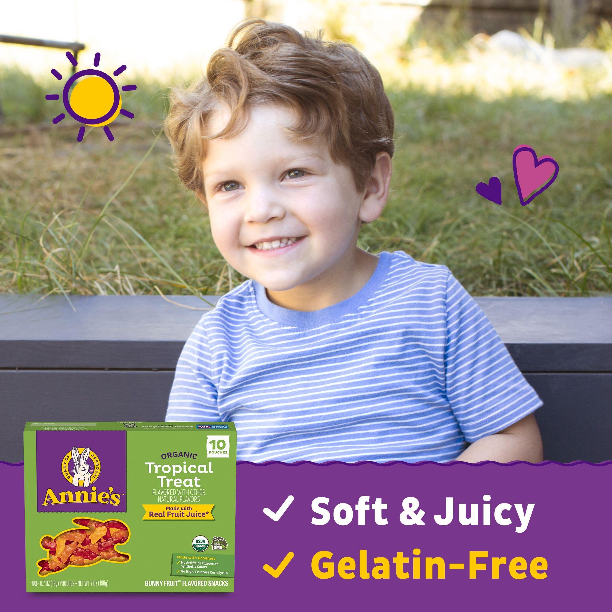 Annie's Organic Tropical Treat Bunny Snacks single pouch, convenient for on-the-go snacking.