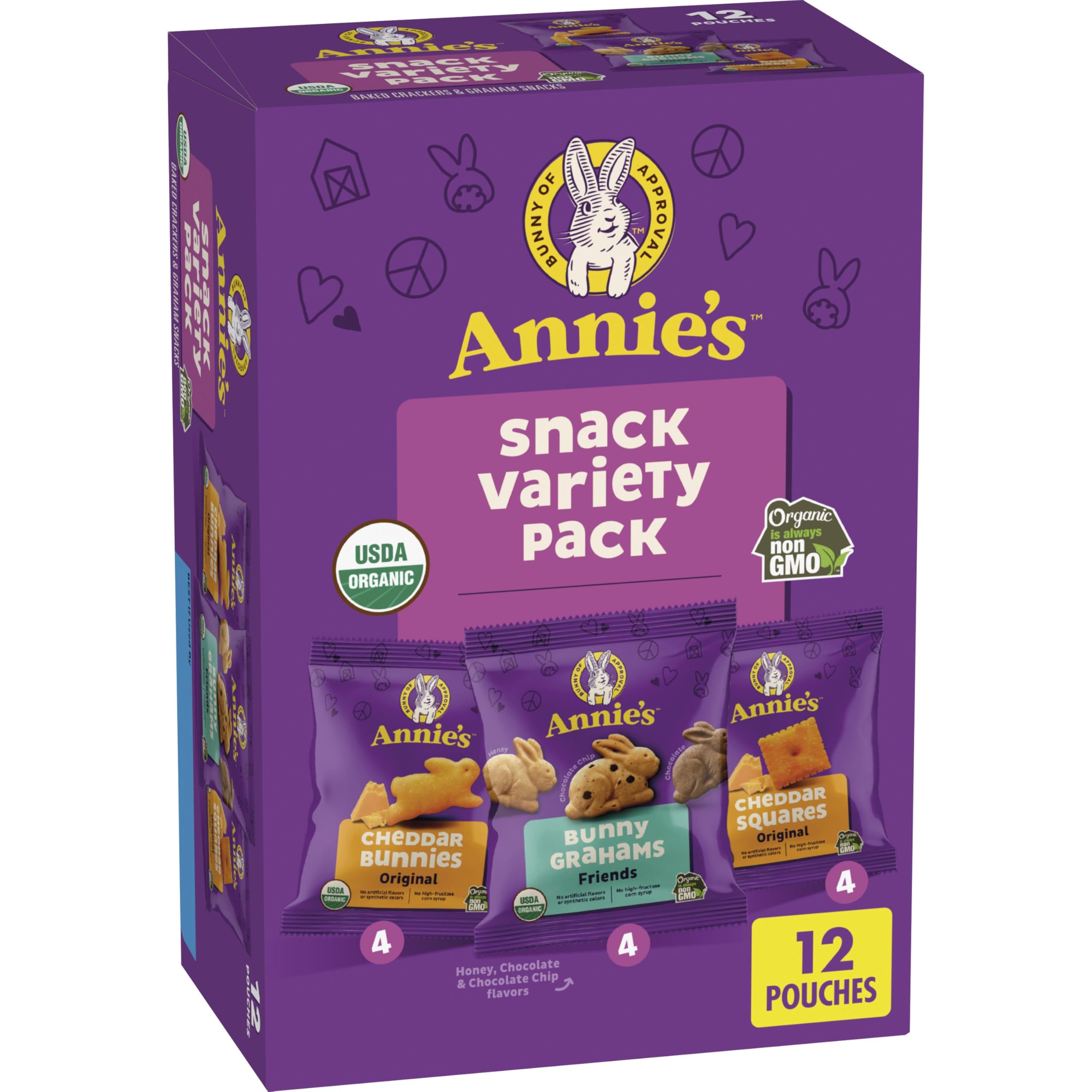 Annie's Organic Variety Pack Cheddar Bunnies close-up, ideal for lunchbox snacking