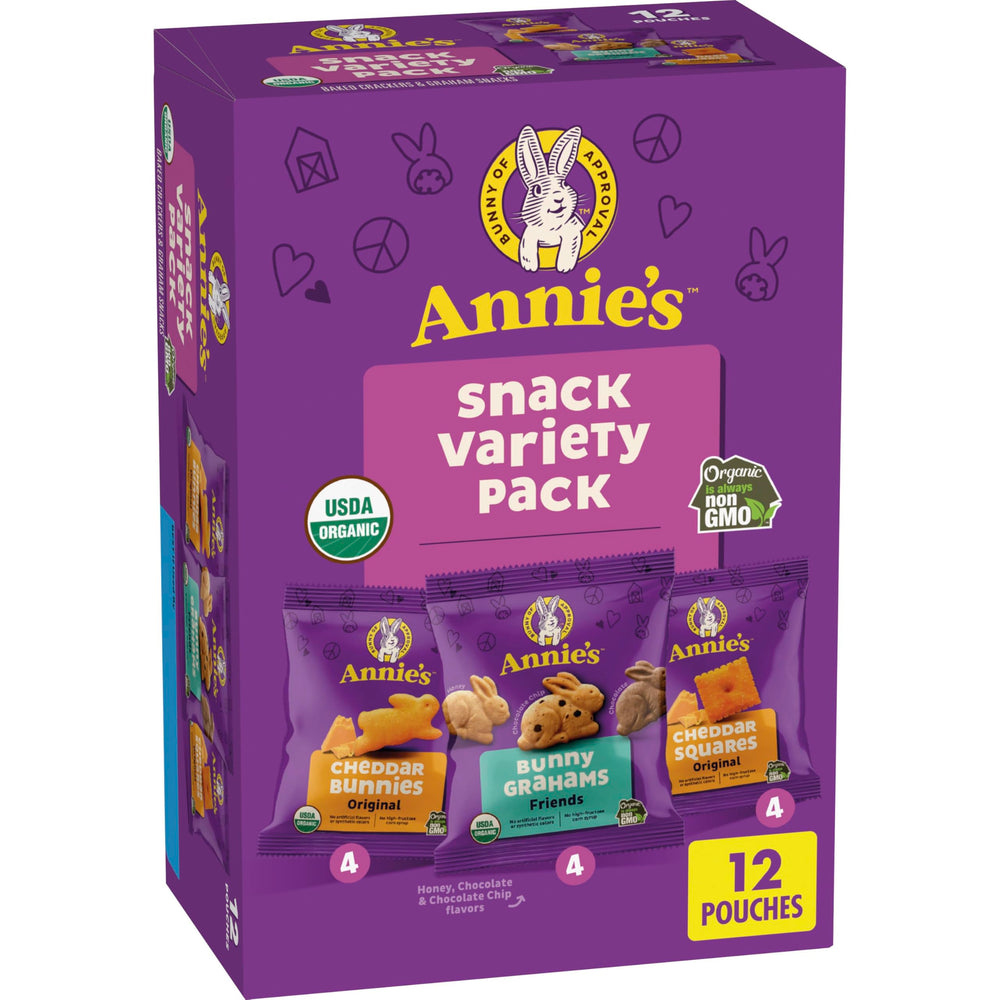 Annie's Organic Variety Pack Cheddar Bunnies close-up, ideal for lunchbox snacking