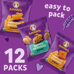 Annie's Cheddar Squares close-up, crunchy crackers for school lunches
