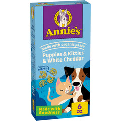 Annie's Puppies and Kitties packaging highlights organic pasta for weeknight meals.
