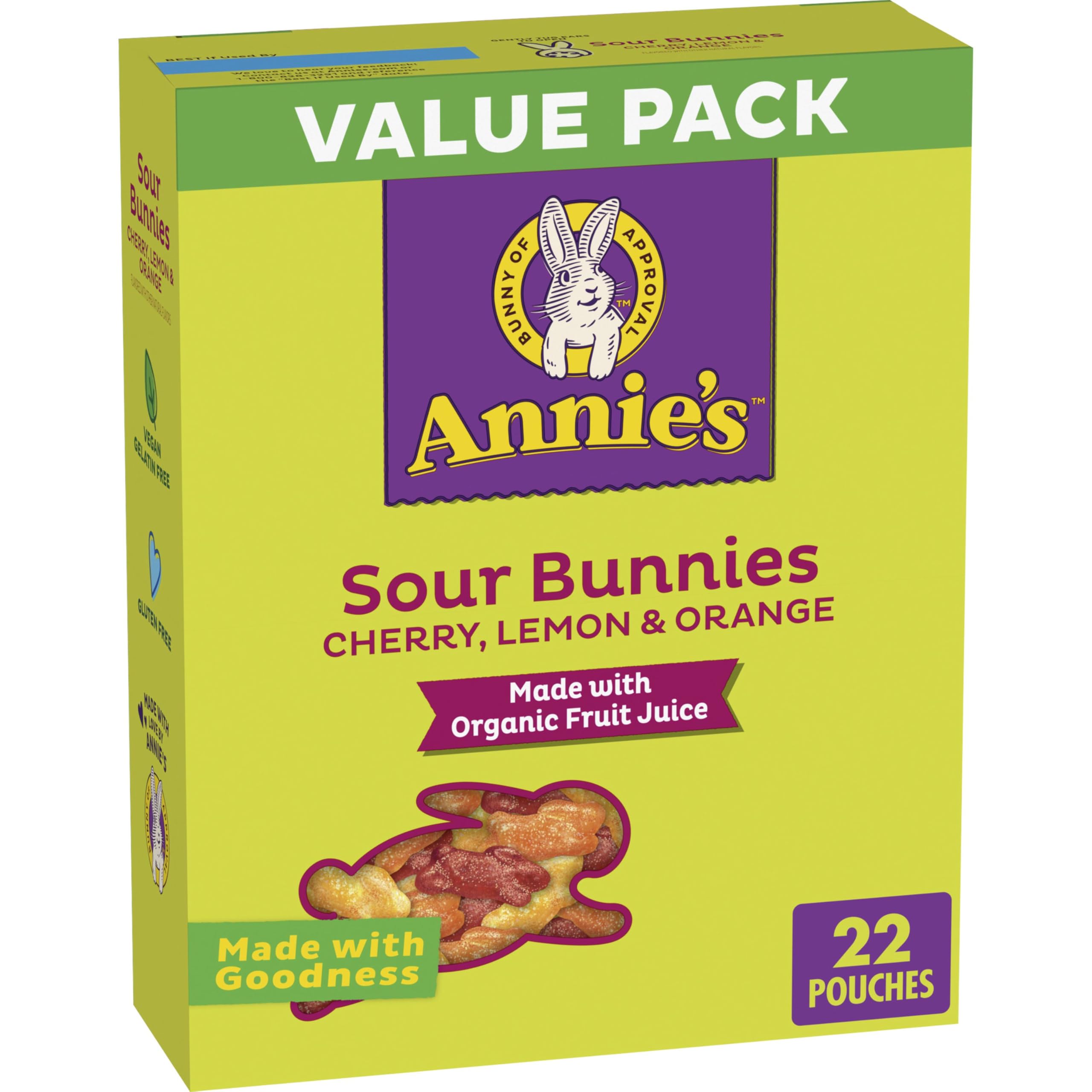 Annie's Sour Bunnies variety pack pouches for family friendly snacking