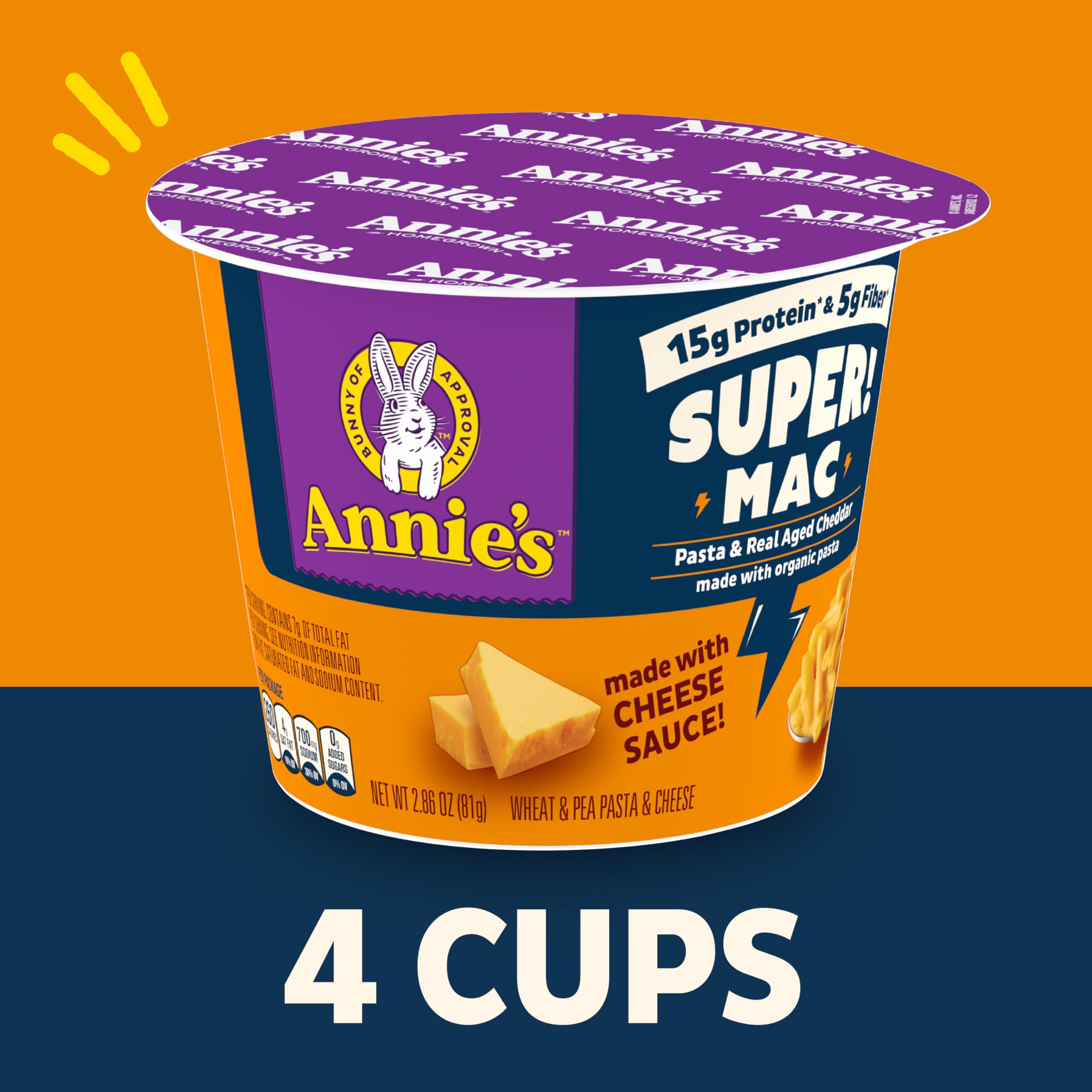 Annie's Super! Mac cheddar sauce close-up highlights creamy flavor.