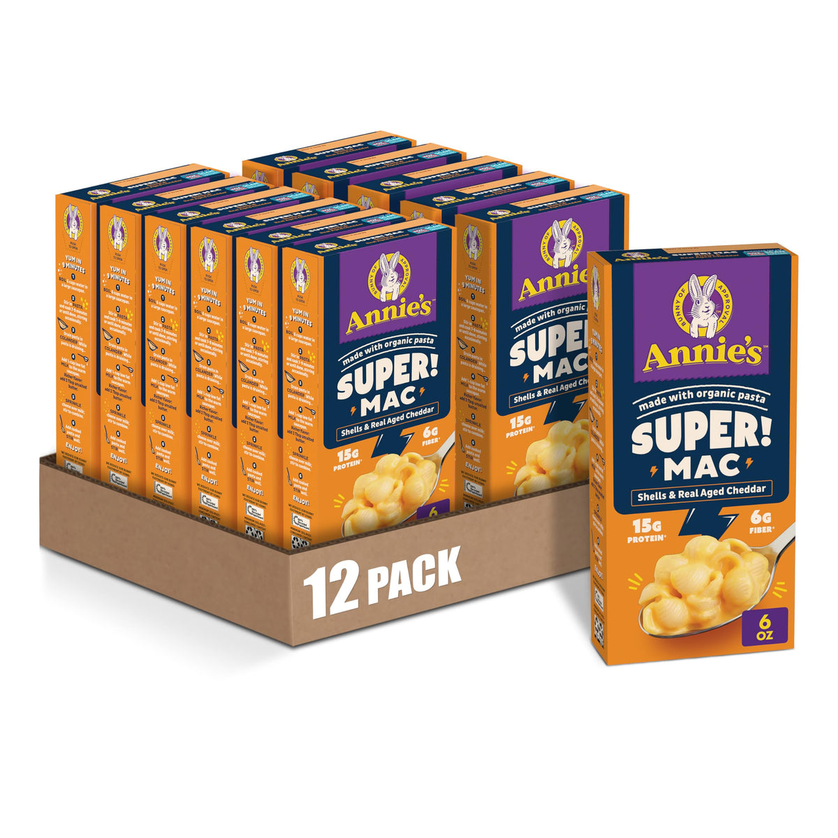 Annie's Super Mac Shells with organic pasta and real aged cheddar—creamy kid-friendly dinner