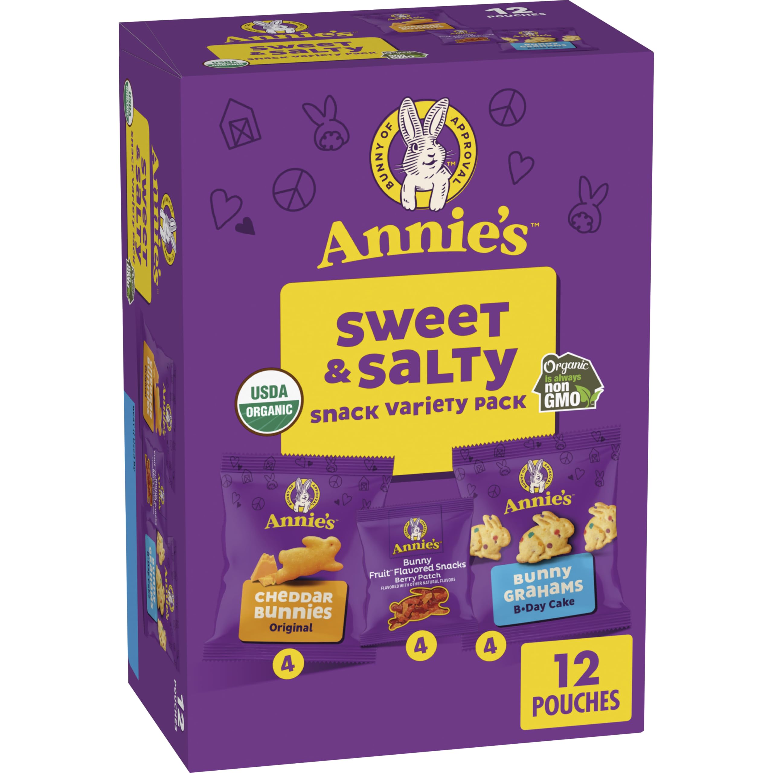 Annie's Sweet and Salty Variety Pack box with three kid-friendly snack options for lunches