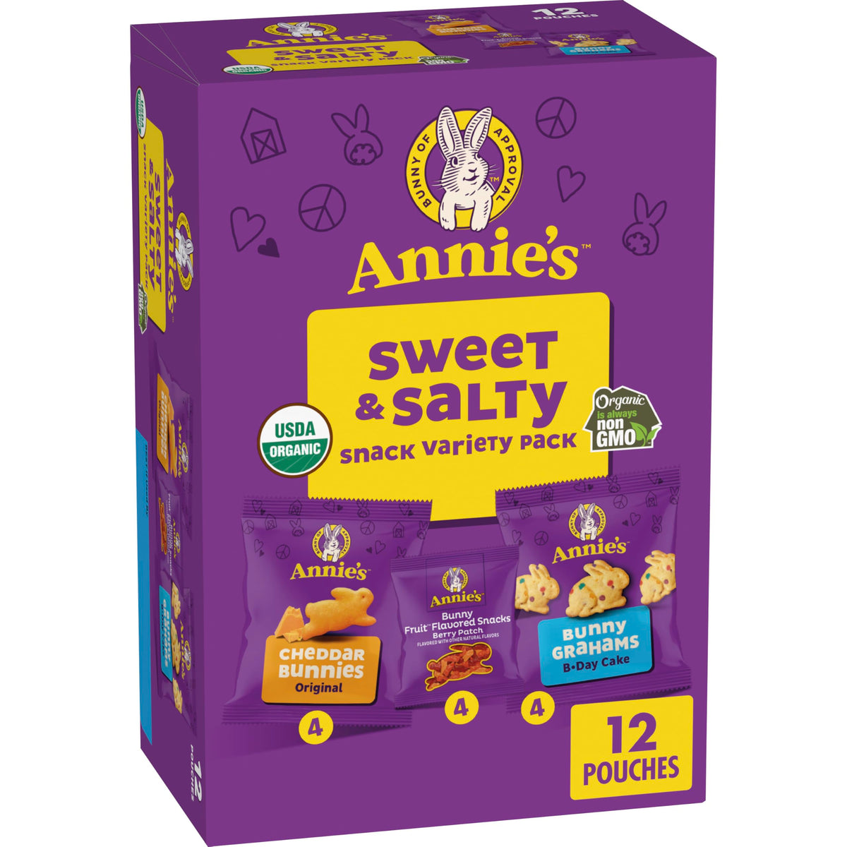Annie's Sweet and Salty Variety Pack box with three kid-friendly snack options for lunches