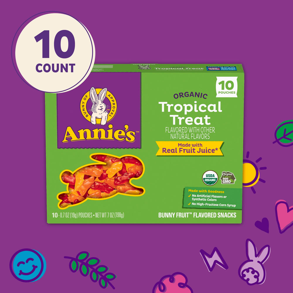 Annie's Tropical Treat with kids snacking on the go, perfect car rides.