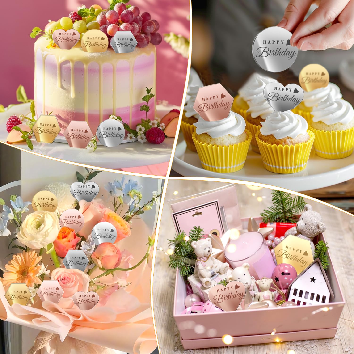 Ansee hexagon gold topper adds contemporary cake flair