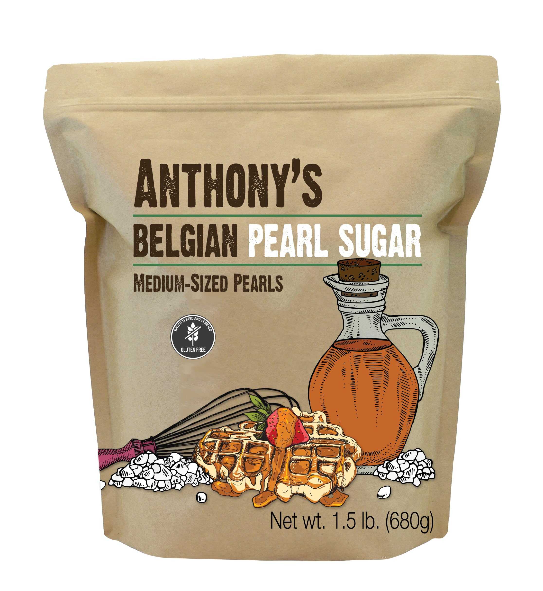 Anthony's Belgian Pearl Sugar package with authentic pearls for Liege waffles.