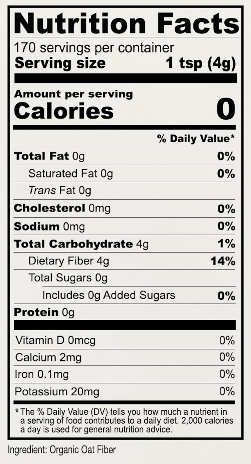 Close-up of Anthony's Organic Oat Fiber ingredients with organic certification.