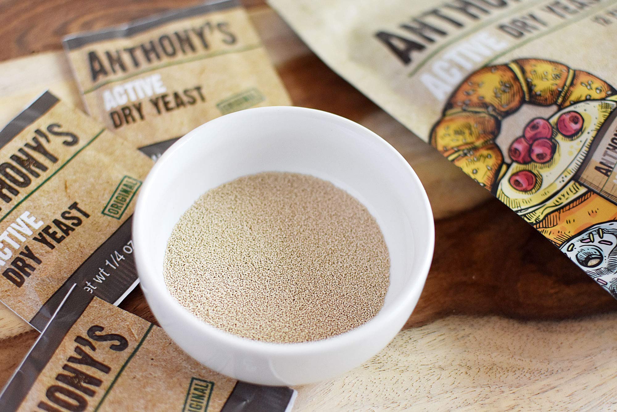 Anthony's Active Dry Yeast Packets used for rising dough in homemade bread.
