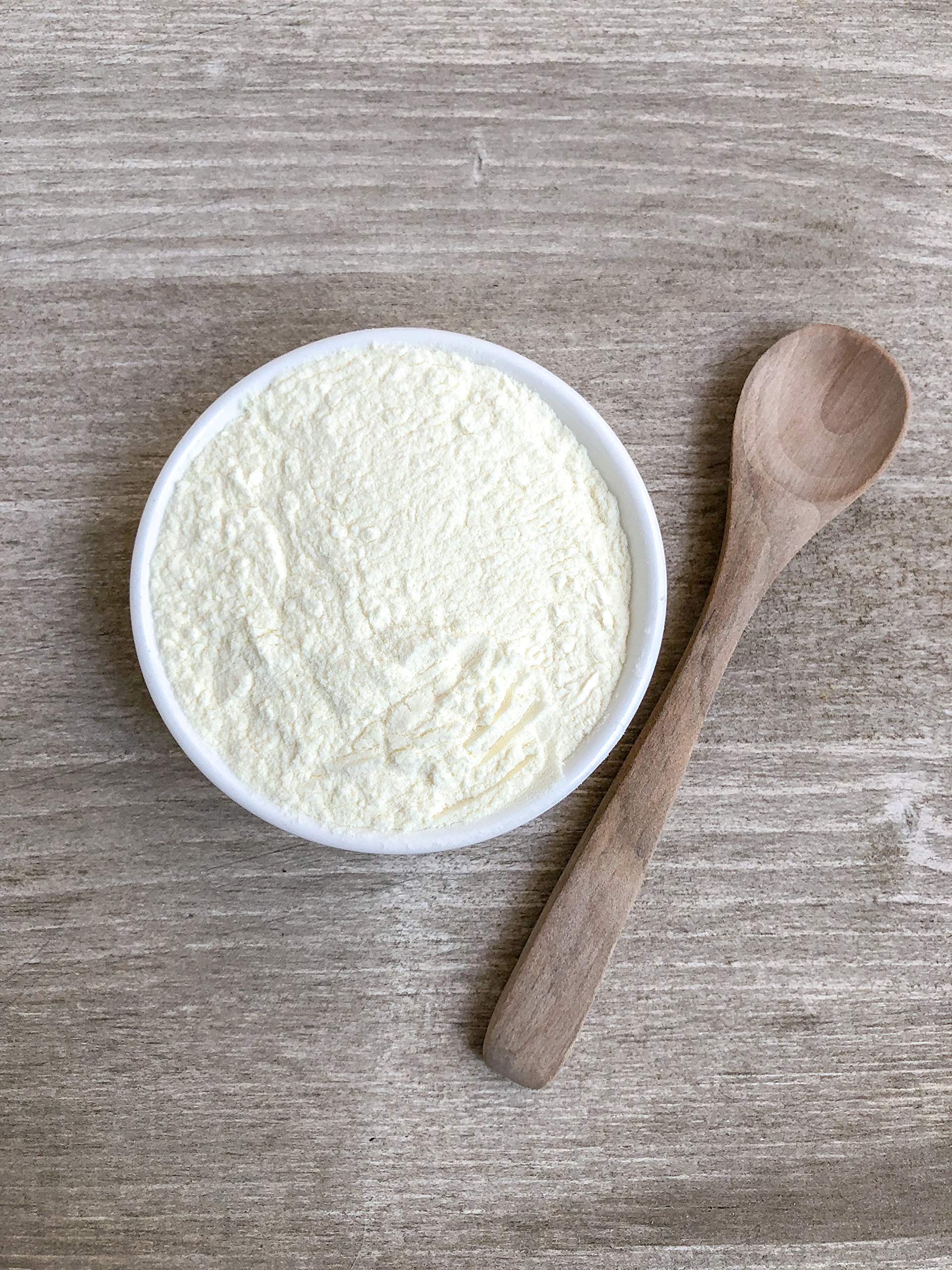Anthony's Non-Fat Milk Powder in a shaker highlights versatile cooking uses.