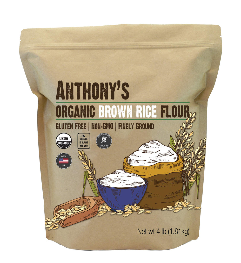 Anthony's Organic Brown Rice Flour packaging with USDA Organic seal for trusted labeling.