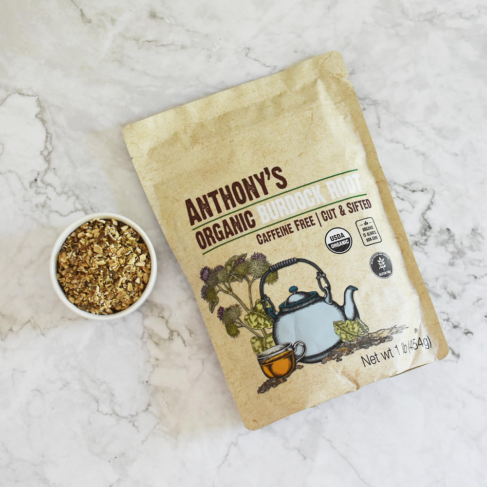 Anthony's Burdock root origin Albania, packed in California for quality assurance.