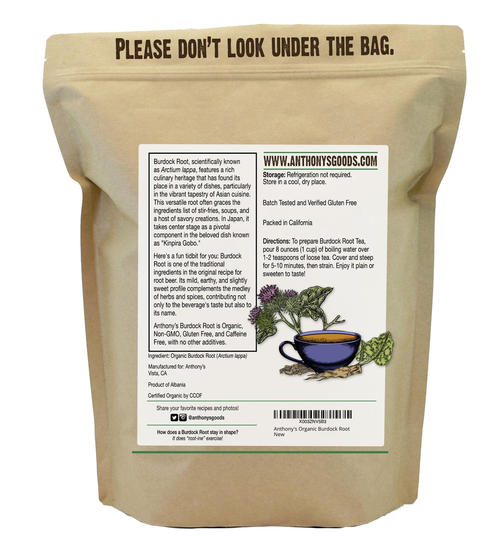 Anthony's Burdock root packaging bag, ready for pantry storage and batch cooking.
