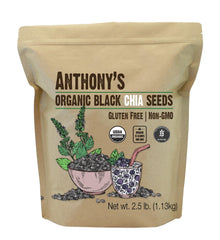 Anthony's Organic Chia Seeds bag closeup showing premium gluten-free freshness.