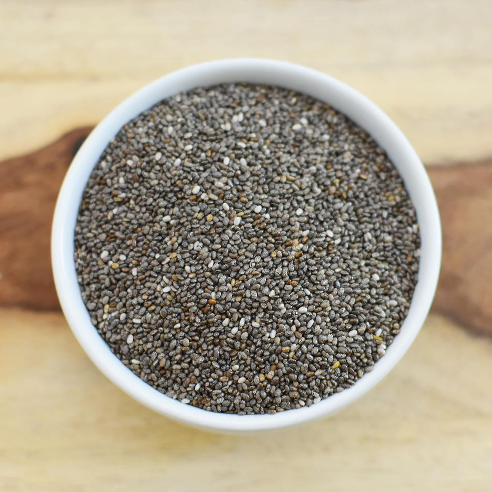 Anthony's Organic Chia Seeds sprinkled over oatmeal for texture.