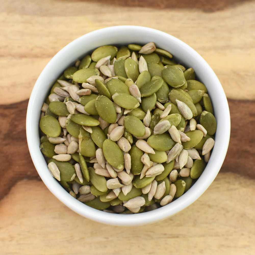 Anthony's Organic Pumpkin-Sunflower Seed Mix in granola bowl, boosting fiber and flavor.
