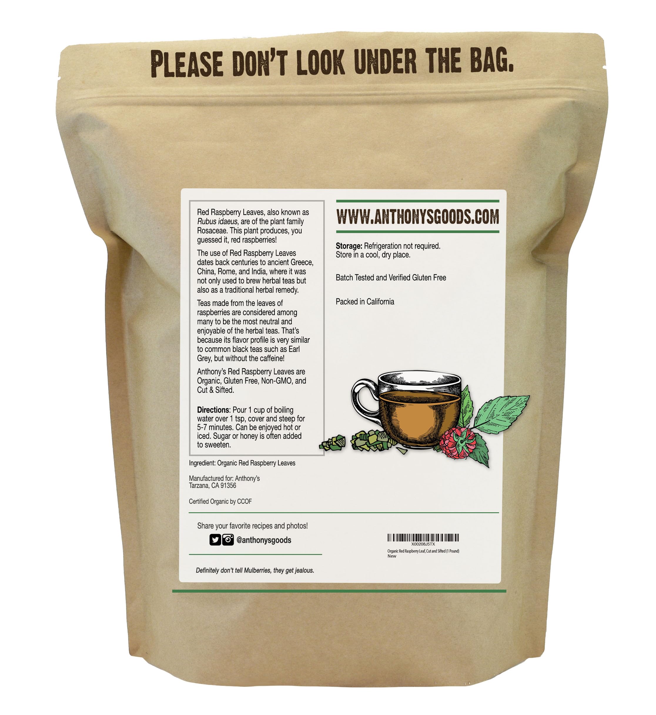 Anthony's Organic Red Raspberry Leaves are gluten-free and batch-tested for purity.