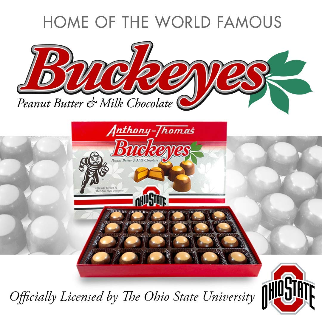 Anthony-Thomas Buckeyes close-up reveals creamy peanut butter texture.