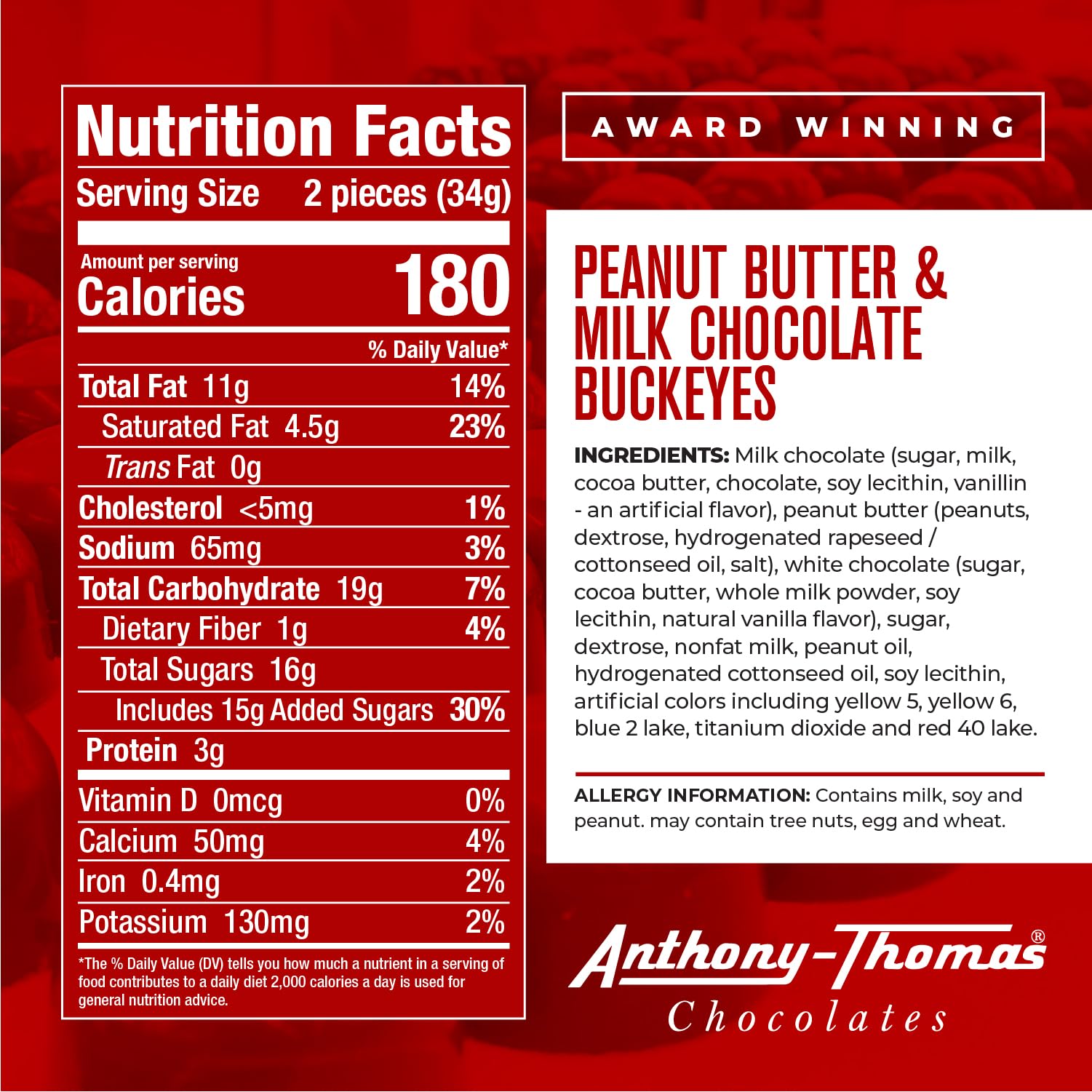 Anthony-Thomas Buckeyes individually wrapped, ideal for gifting.