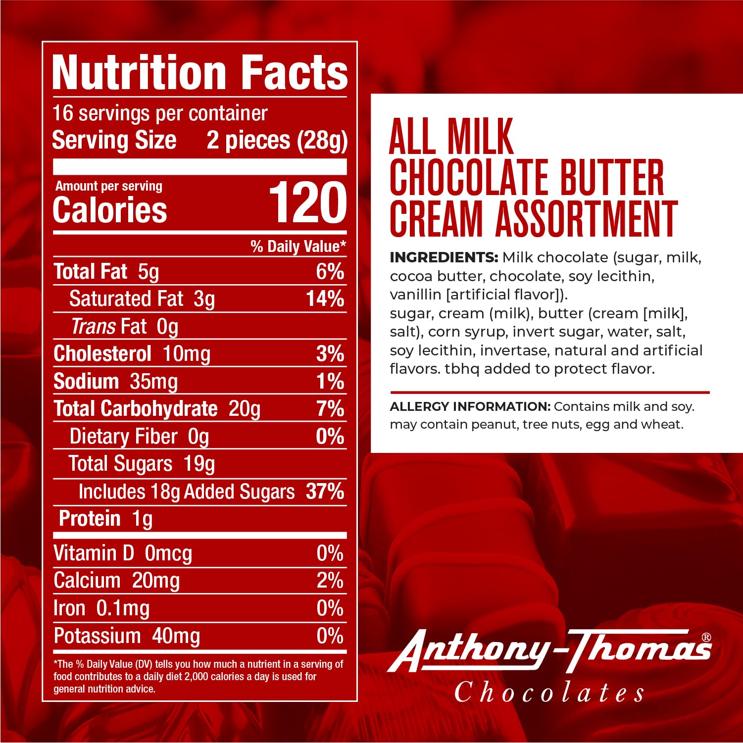 Anthony Thomas Butter Creams milk chocolate coating enhances flavor and gifting appeal