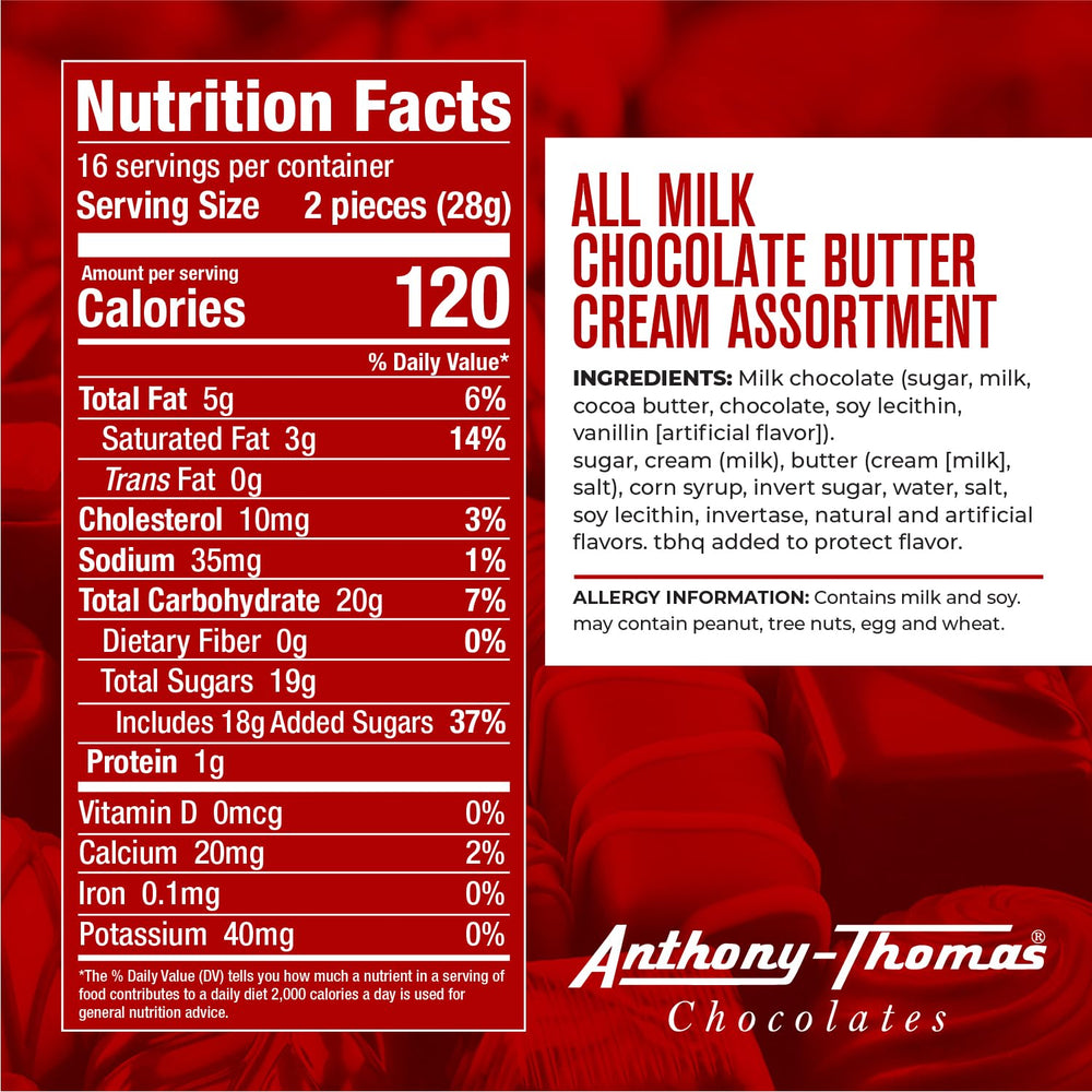 Anthony Thomas Butter Creams milk chocolate coating enhances flavor and gifting appeal