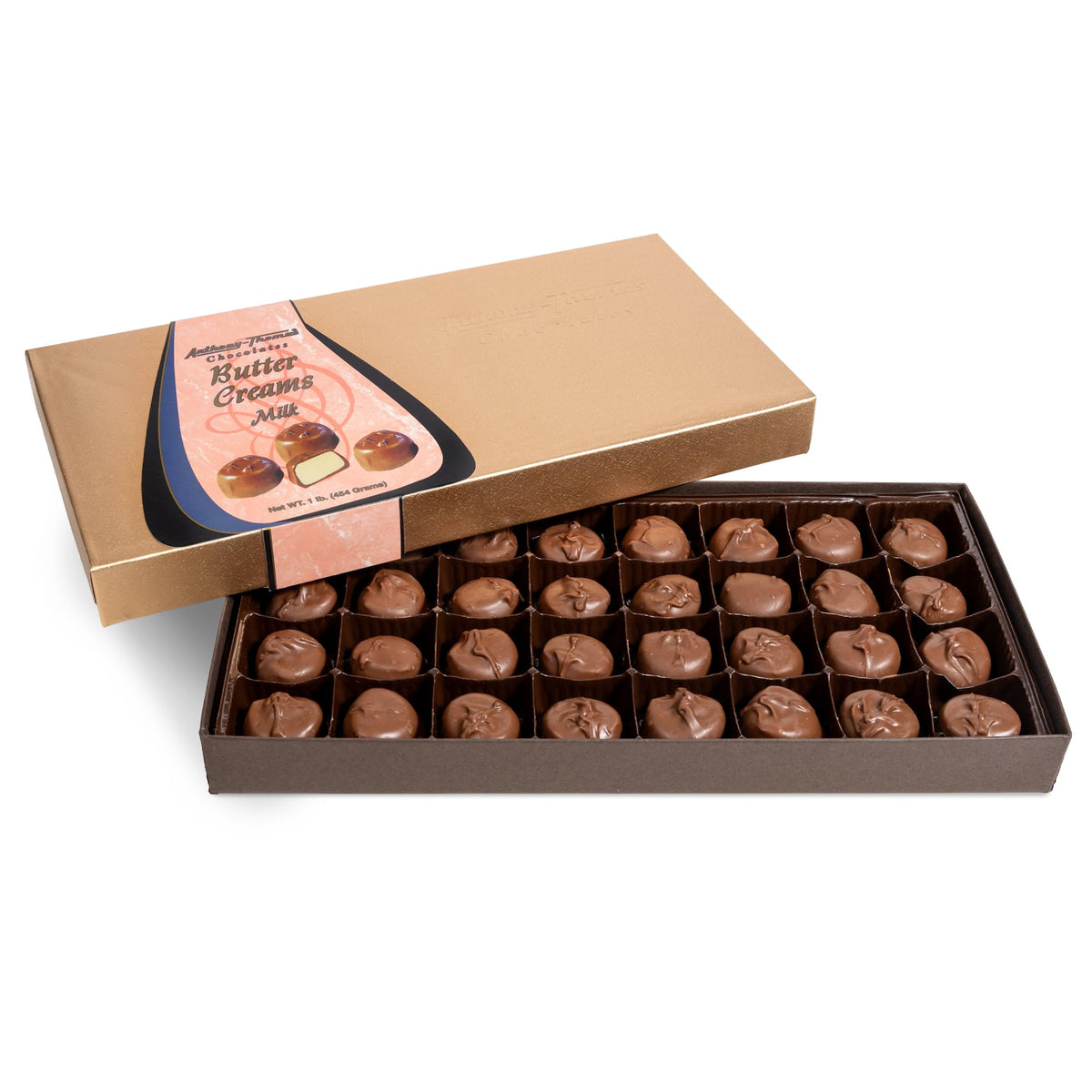 Anthony Thomas Butter Creams vanilla cream drenched with milk chocolate for a mouthwatering treat