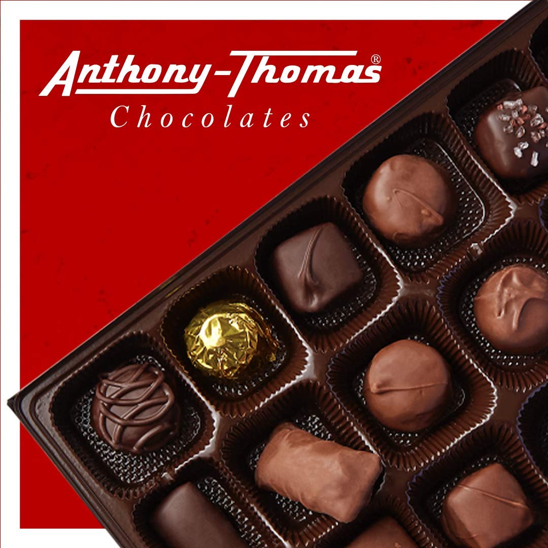 Anthony-Thomas dark chocolate centers close-up, rich flavor profile.