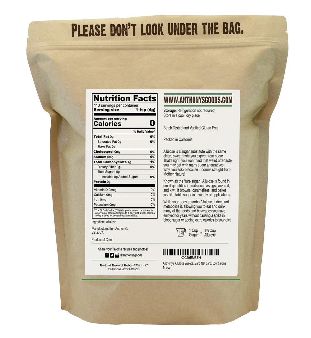 Anthony's Allulose Sweetener 1lb batch-tested gluten-free seal visible.