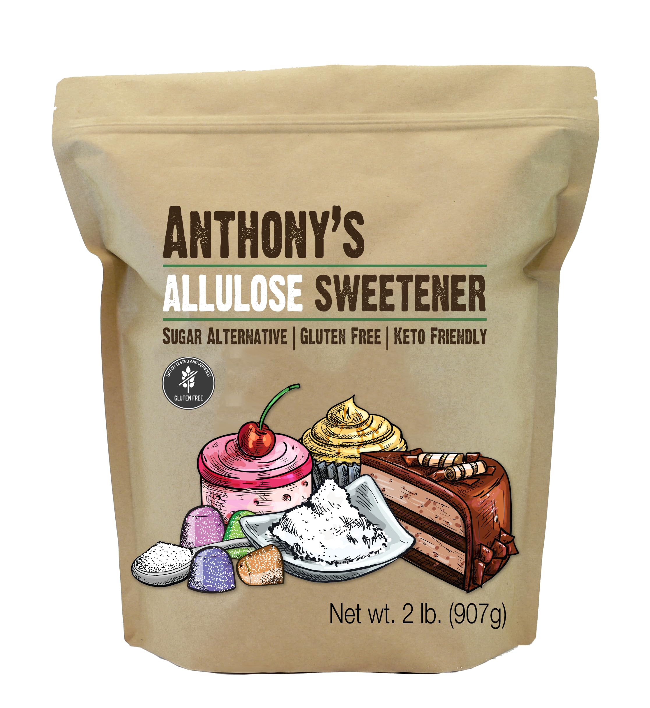 Anthony's Allulose Sweetener bottle front view showing keto-friendly sugar substitute.
