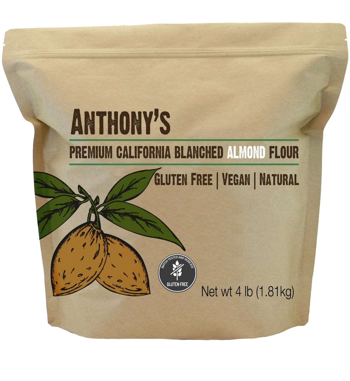 Anthony's blanched almond flour bag displaying gluten-free packaging for bakers