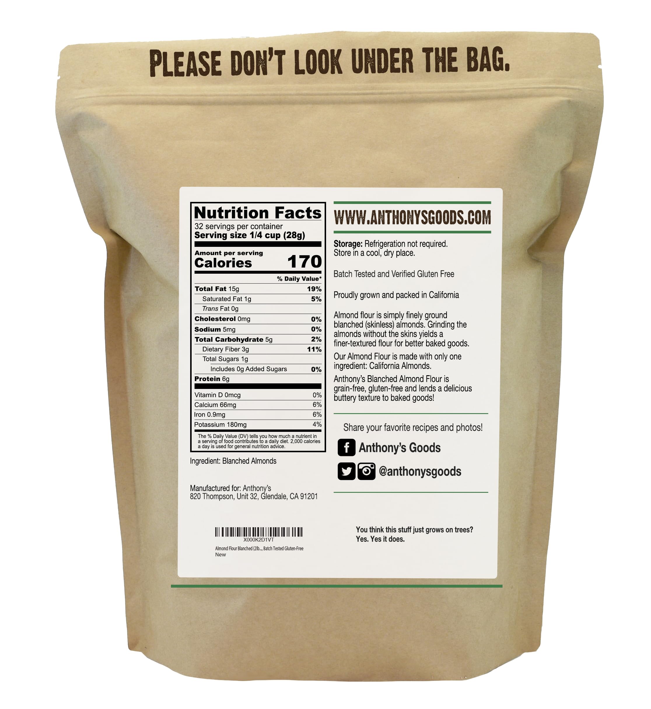 Anthony's almond flour measuring cup demonstrates precise quantities for dairy-free recipes.