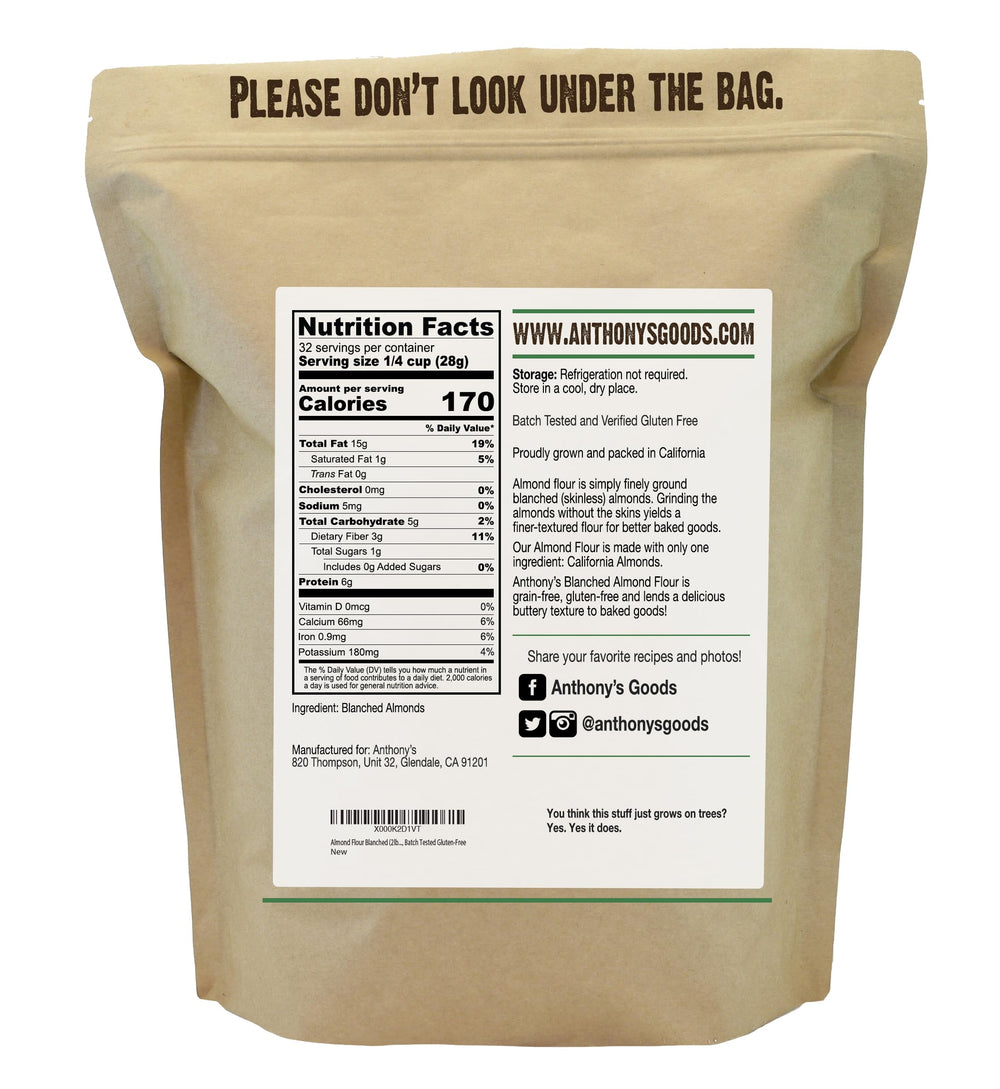 Anthony's almond flour measuring cup demonstrates precise quantities for dairy-free recipes.