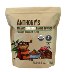 Anthony's Espresso Baking Powder packaging highlights USDA Organic quality for confident baking.