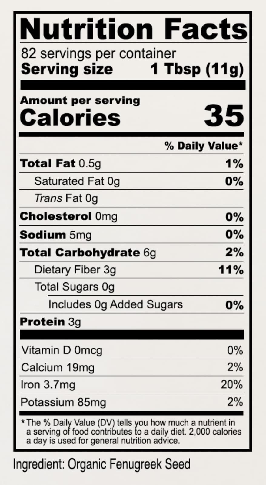 Anthony's fenugreek seeds gluten-free label: reliable option for gluten-free recipes.