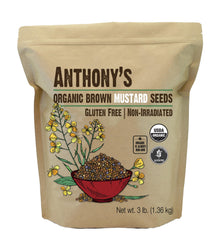 Anthony's Organic Brown Mustard Seeds 3lb pack for bulk seasoning.