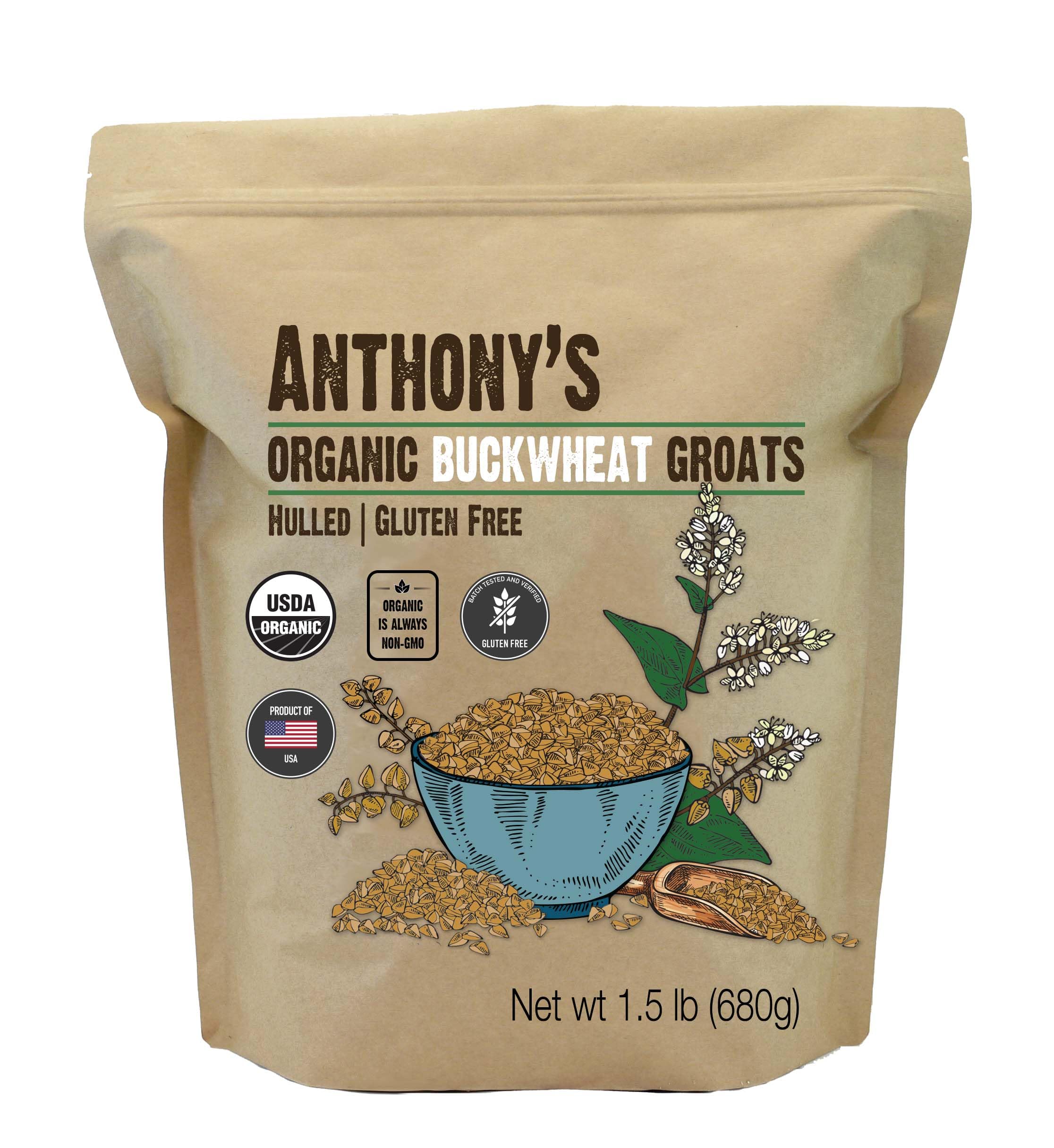 Anthony's Organic Buckwheat Groats packshot, a gluten-free pantry staple.