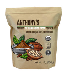 Anthony's Organic Cocoa Powder packaging on shelf, showcasing Dutch-processed, gluten-free cocoa