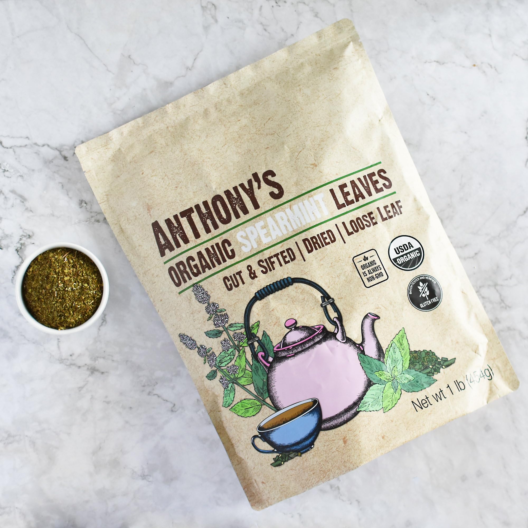 Anthony's Organic Dried Spearmint Leaves from Egypt, non-GMO and gluten-free