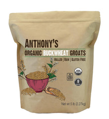 Anthony's Organic Hulled Buckwheat Groats bag, gluten-free staple for versatile cooking.