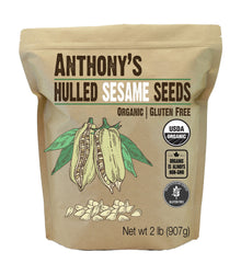Anthony's Organic Hulled Sesame Seeds bag front shows premium gluten-free ingredient for baking