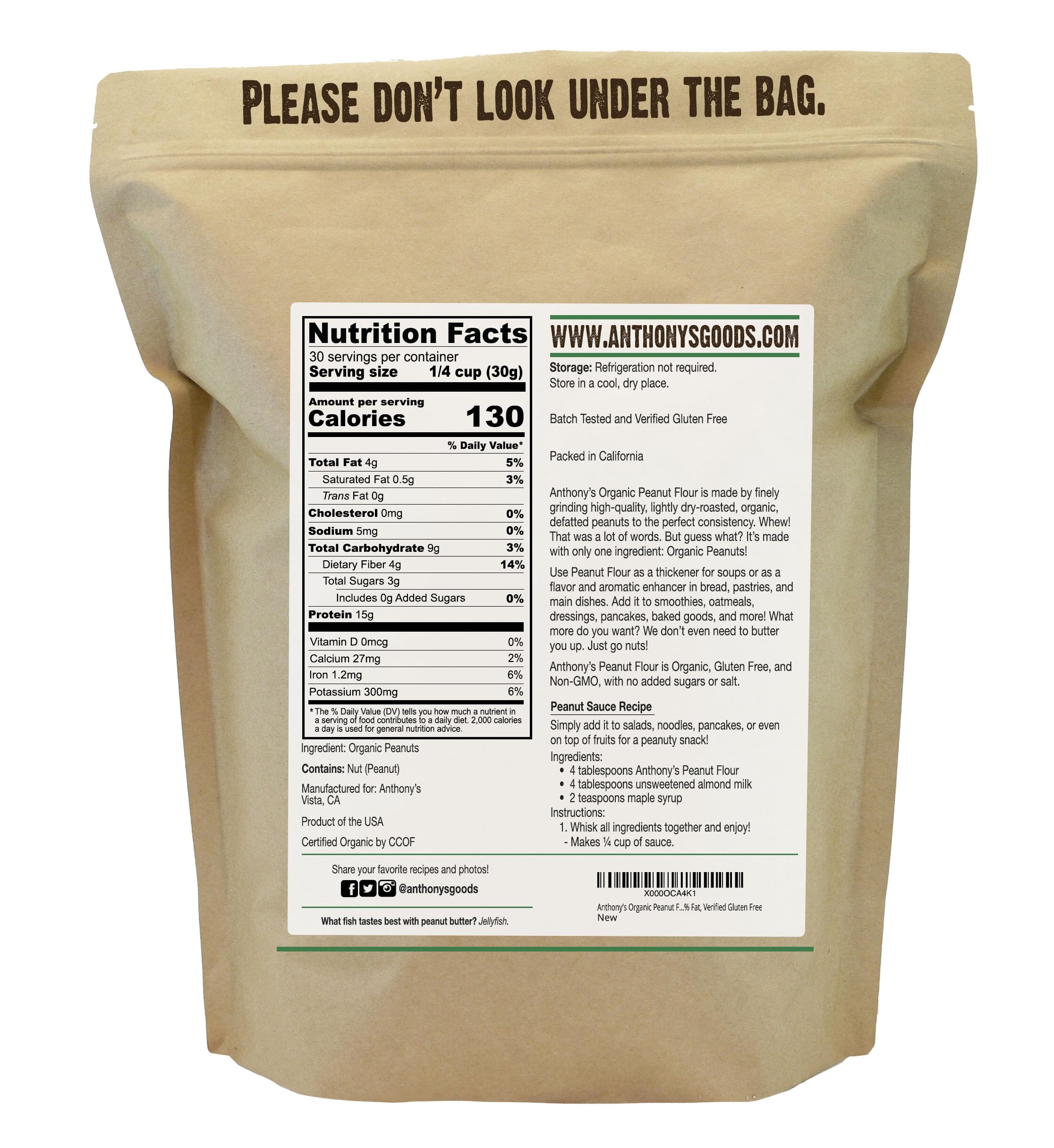 Anthony's Organic Peanut Flour measuring scoop highlighting precise portions for gluten-free recipes