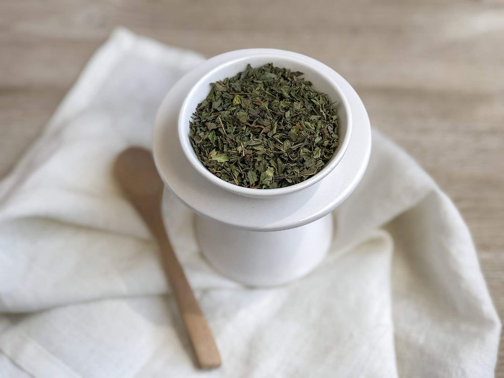 Anthony's Organic Peppermint Leaves steeped tea with minty steam