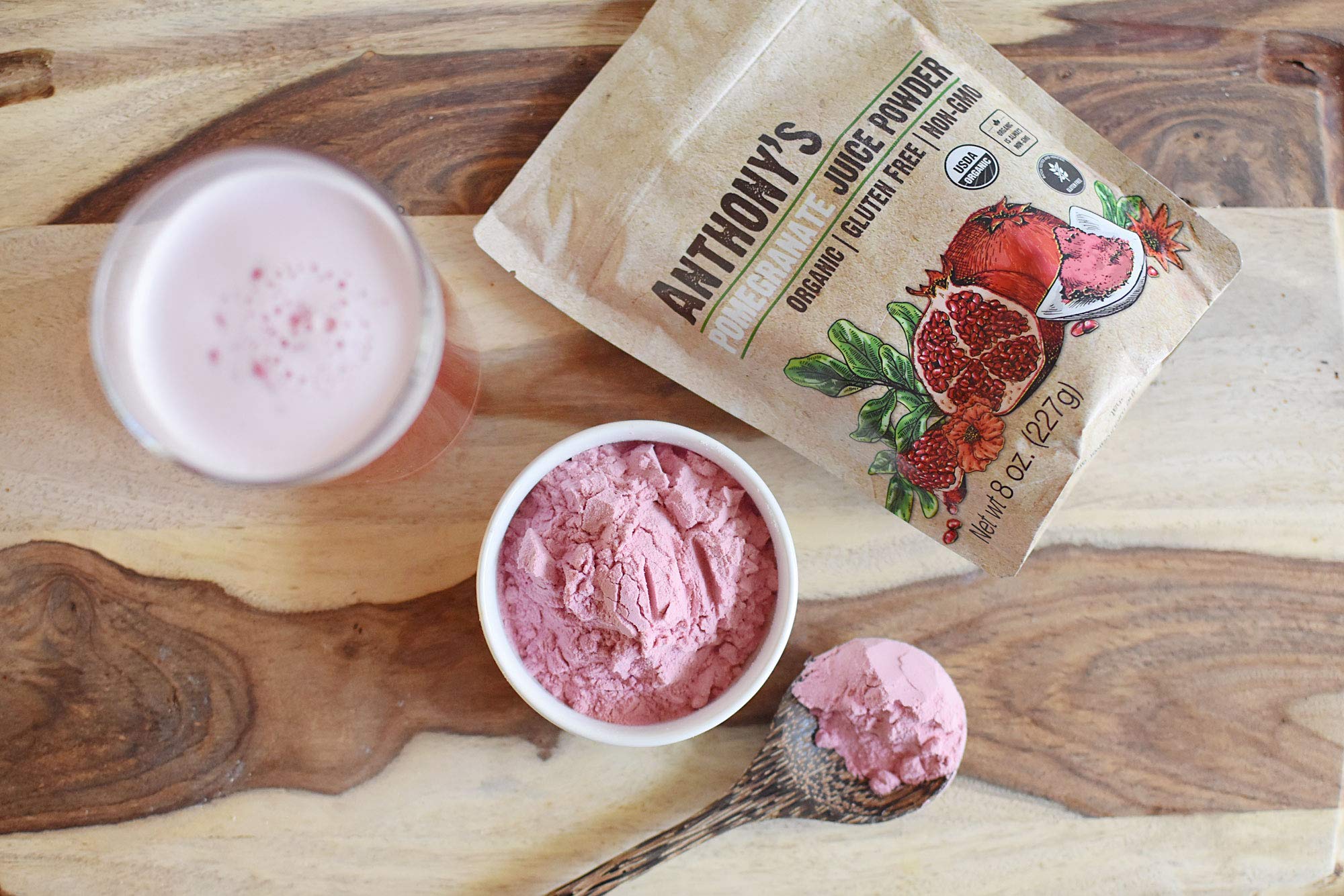 Anthony's Pomegranate Powder stirred into oatmeal for vibrancy