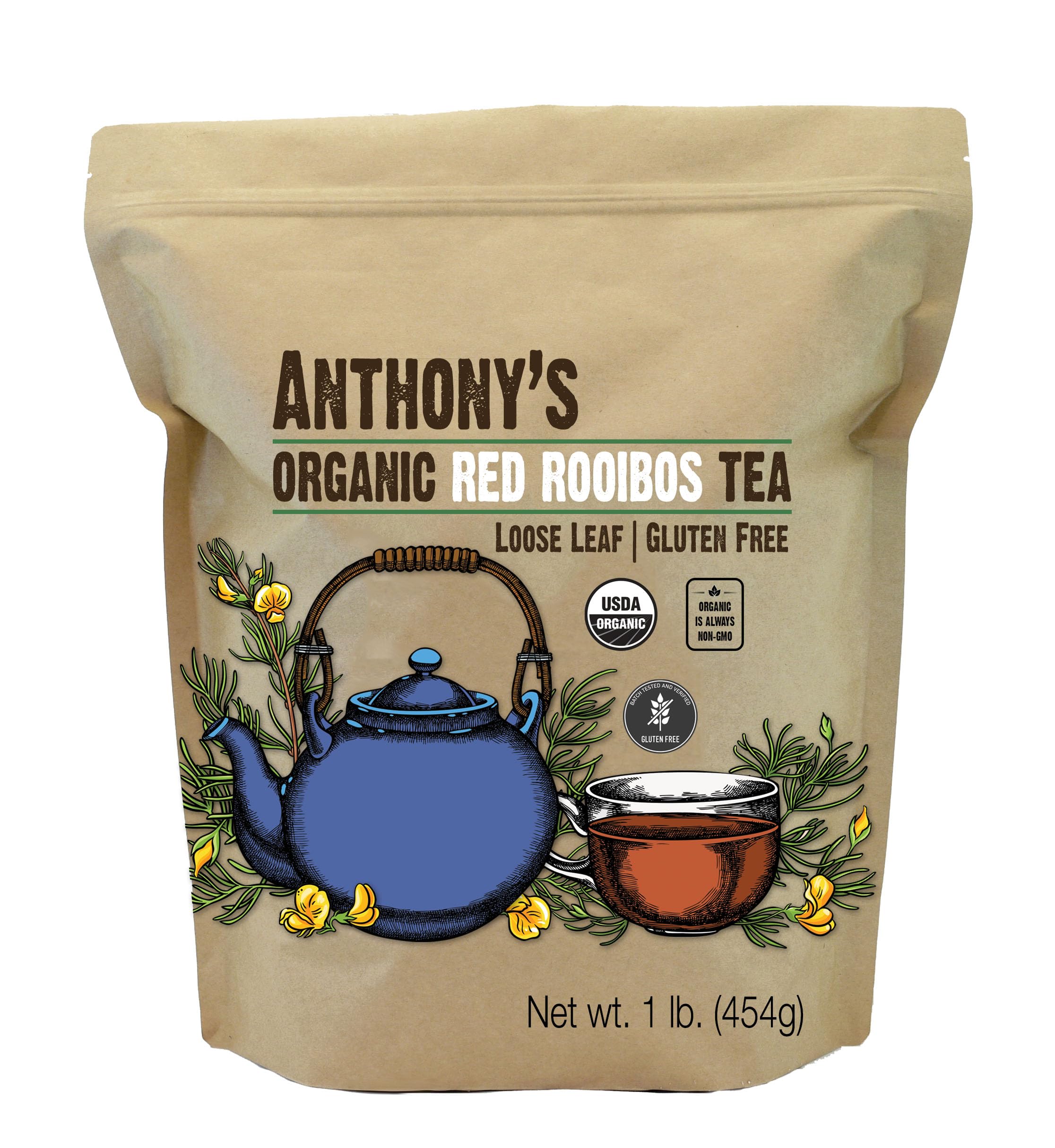 Anthony's Organic Red Rooibos loose-leaf tea 1lb — caffeine-free, versatile herbal tea.
