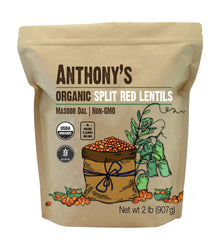 Anthony's Organic Split Red Lentils front pack shot highlighting pantry staple