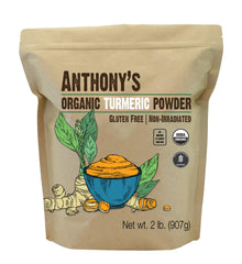 Anthony's Organic Turmeric Powder bulk 2lb packaging highlights quality and value.