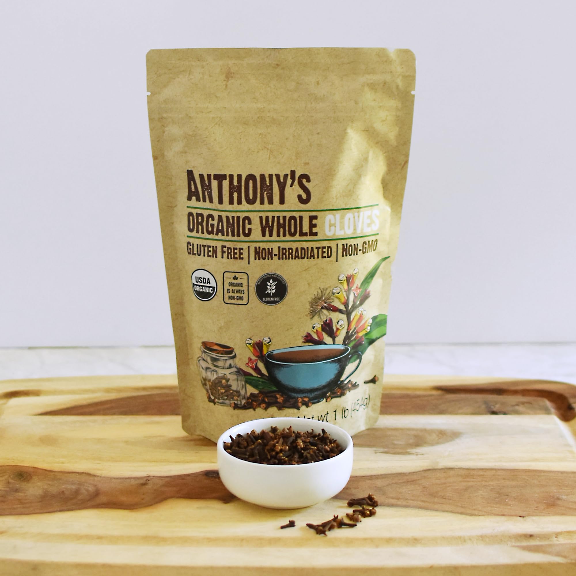 Anthony's Organic Whole Cloves bulk bag ideal for storage and versatile recipes.