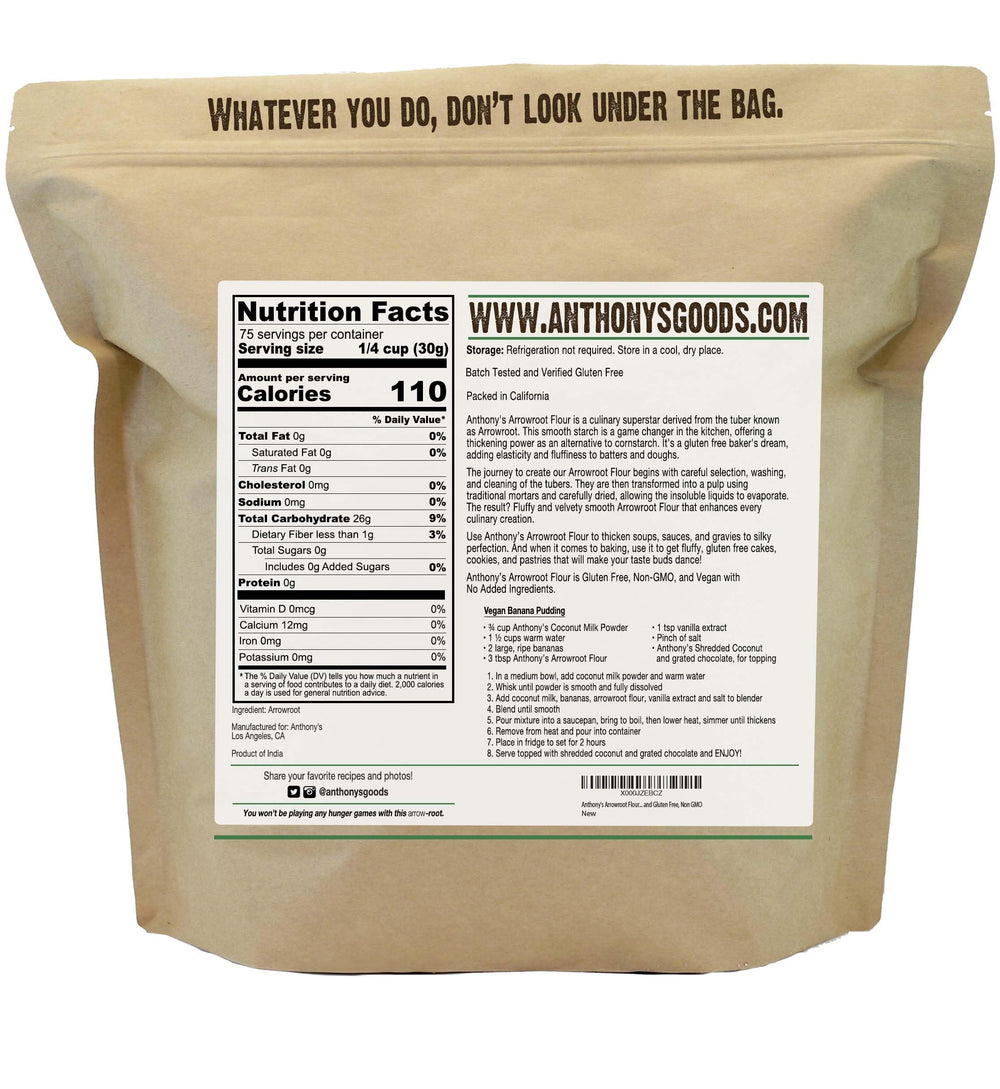 Anthony's Premium Arrowroot Flour fine powder texture ready for smooth baking.